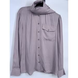 L.L. Bean Viscose Tie Neck Button Top Lightweight Long Sleeve Women Size 2